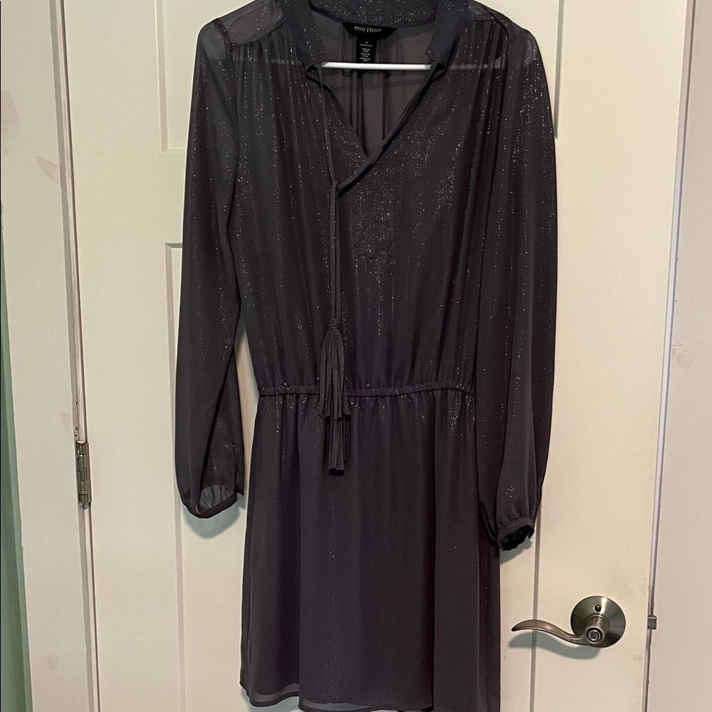WHBM Sparkling gray long sleeve sheer dress - 4